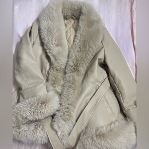 Cream Faux Fur Trim Coat